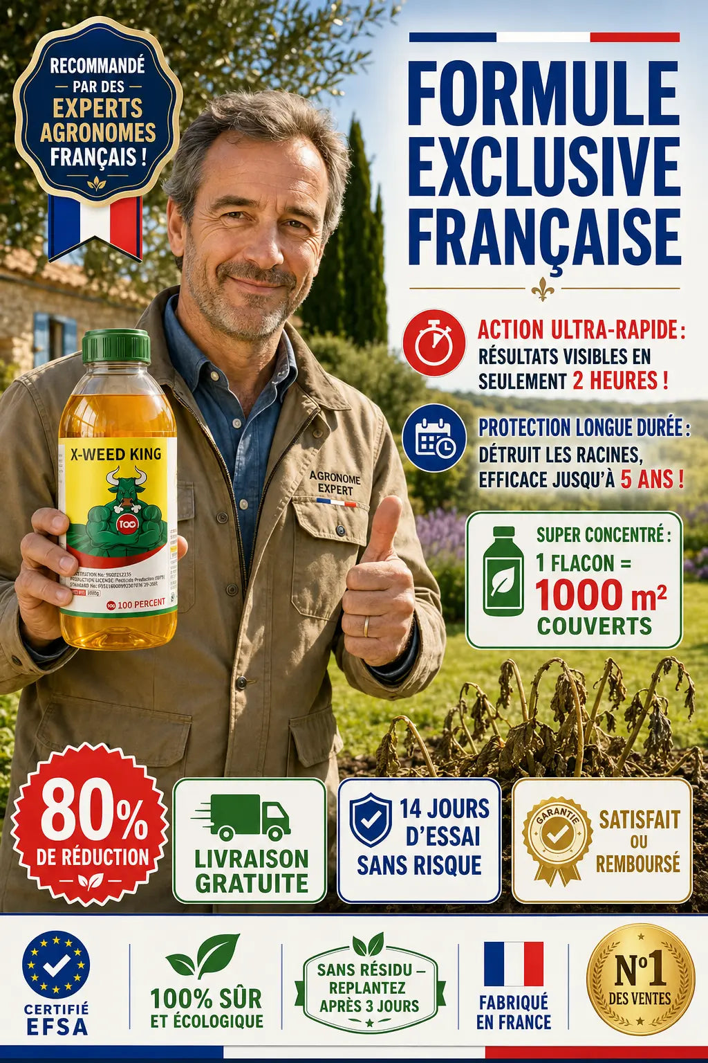 Désherbant Français Ultra-Puissant : 2h pour Agir, 5 Ans de Tranquillité (BF)